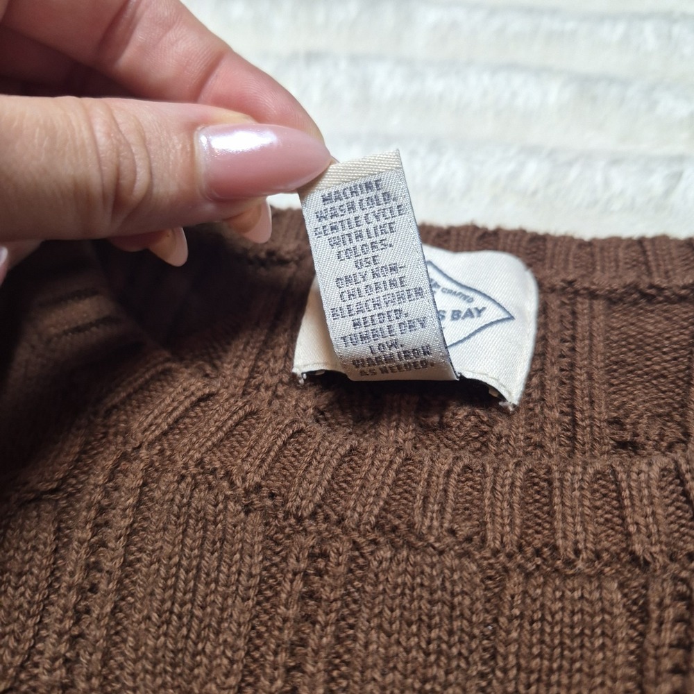 St Johns Bay Womens Brown Cable Knit Sweater Crew Neck Cotton Blend Size S - Picture 6 of 6